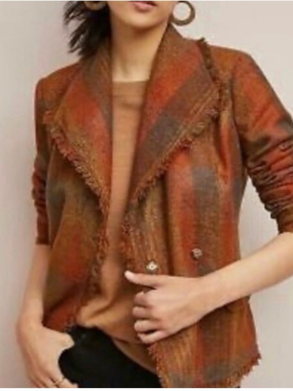 NEW Anthropologie Cartonnier Sophie Plaid Fringe Belted Blazer Pockets Sz 14 NWT - Picture 2 of 15